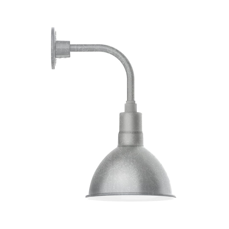 Painted galvanized curved-arm wall light with dome shade, silver finish