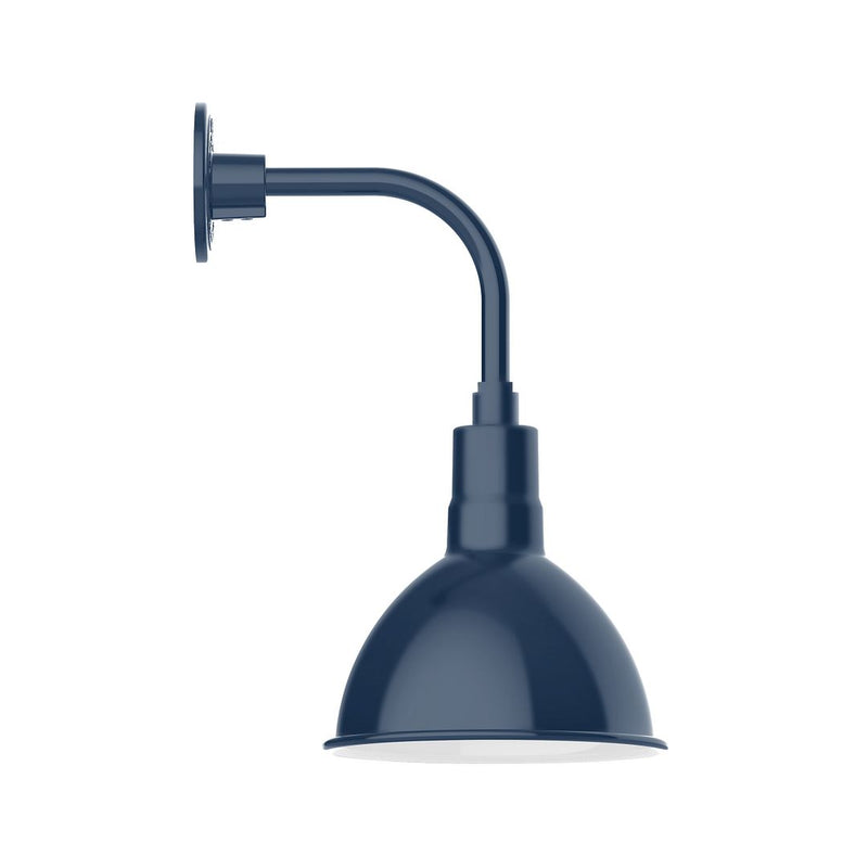 Navy curved arm wall light with dome shade and wall mount