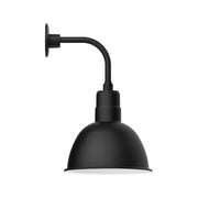 Black deep bowl wall light with curved arm and bell shade