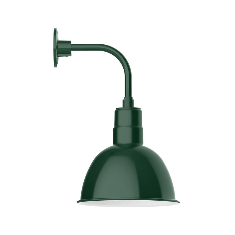 Forest green deep bowl LED wall light with curved arm and back mount