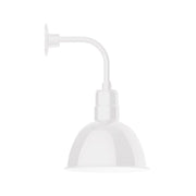 White curved-arm wall light with deep bowl shade and wall mount.