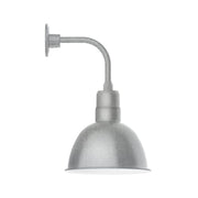 Curved arm wall light with dome shade and painted galvanized finish
