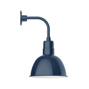 Navy curved arm wall light with deep bowl shade and wall mount bracket