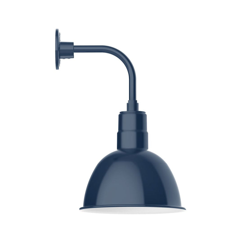 Navy curved arm wall light with deep bowl shade and wall mount bracket