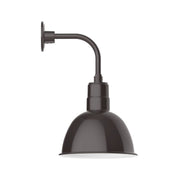 Curved arm wall light with deep bowl shade, architectural bronze finish