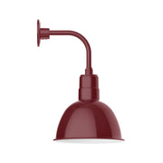 Barn red curved-arm wall light with dome shade and mounting base