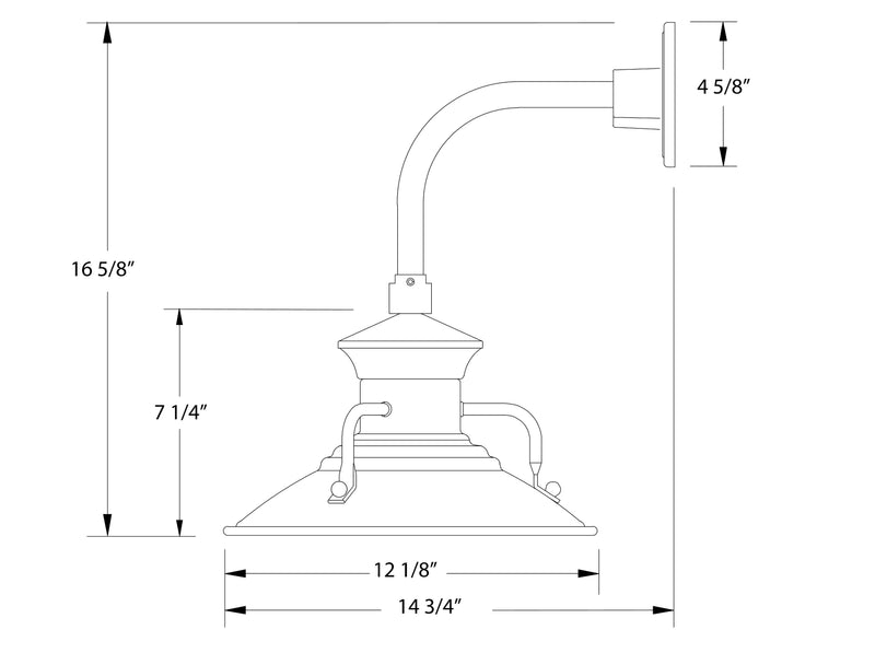 Dimension diagram of slate gray curved arm wall light, 12 in overall width