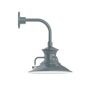 Slate gray curved arm LED wall light with dome shade and mounting back plate
