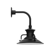 Black curved-arm wall light with domed shade and LED fixture head