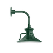 Forest green curved arm LED wall light with lantern-style shade