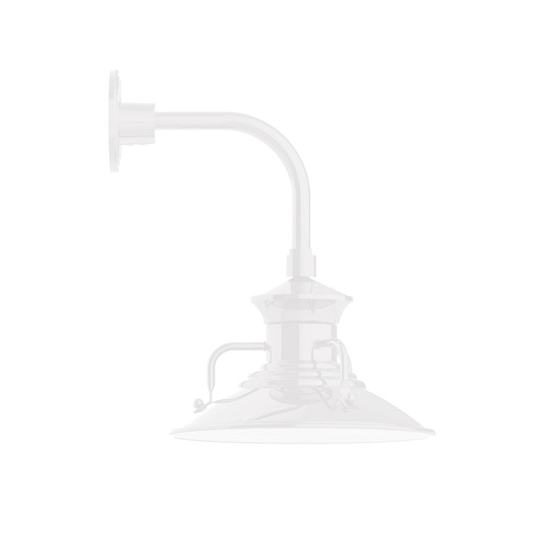 White curved-arm wall light with lantern shade and mounting backplate