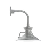 12 in curved arm wall light with painted galvanized lamp head and dome shade