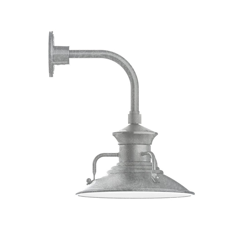 Painted galvanized LED curved-arm wall light with bell shade and mounting base, gray