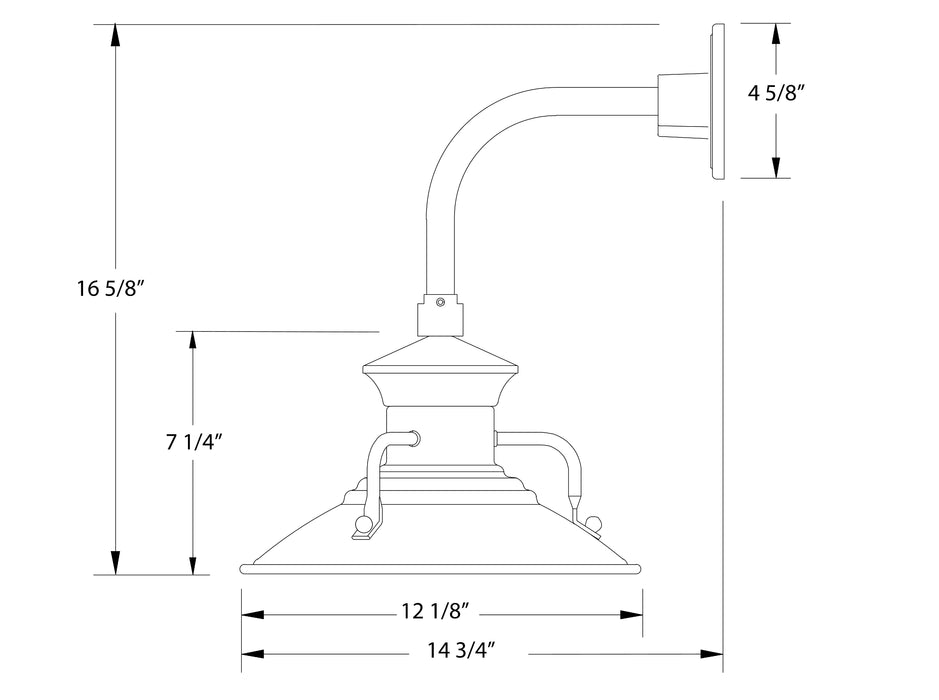 Homestead 12" Curved Arm wall light in Painted Galvanized Line Drawing