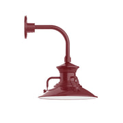 Barn Red curved arm wall light with dome shade and mounting plate