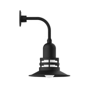 Black curved arm wall light with lantern-style shade, 12-inch size