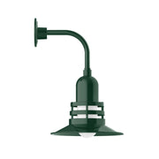 Forest green curved arm wall light with lantern shade and ribbed collar