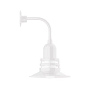 Atomic 12 in curved arm wall light, white shade and base
