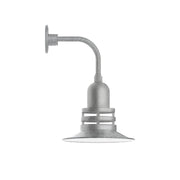 Curved arm wall light with round shade, painted galvanized metal, grey finish