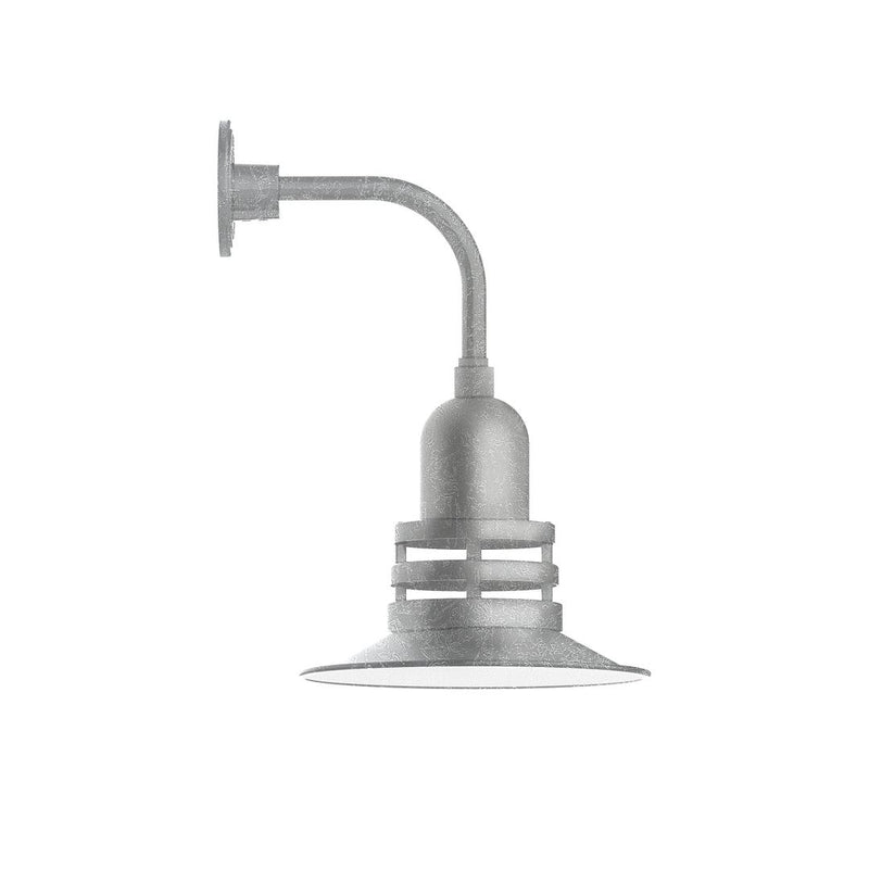 Curved-arm wall light with painted galvanized metal shade, gray finish