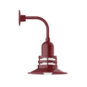 Barn red curved arm wall light with lantern shade and frosted lens