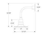 Wall light size diagram: 8" wide, 13 7/8" high, 4 1/2" projection