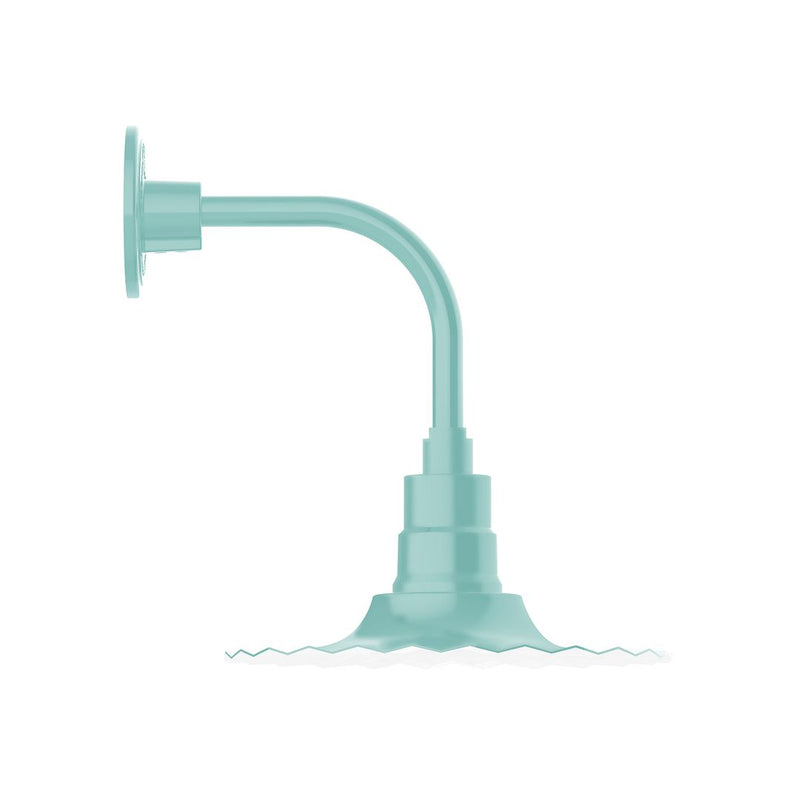 Sea green curved arm wall light with mounting plate and bell-style base