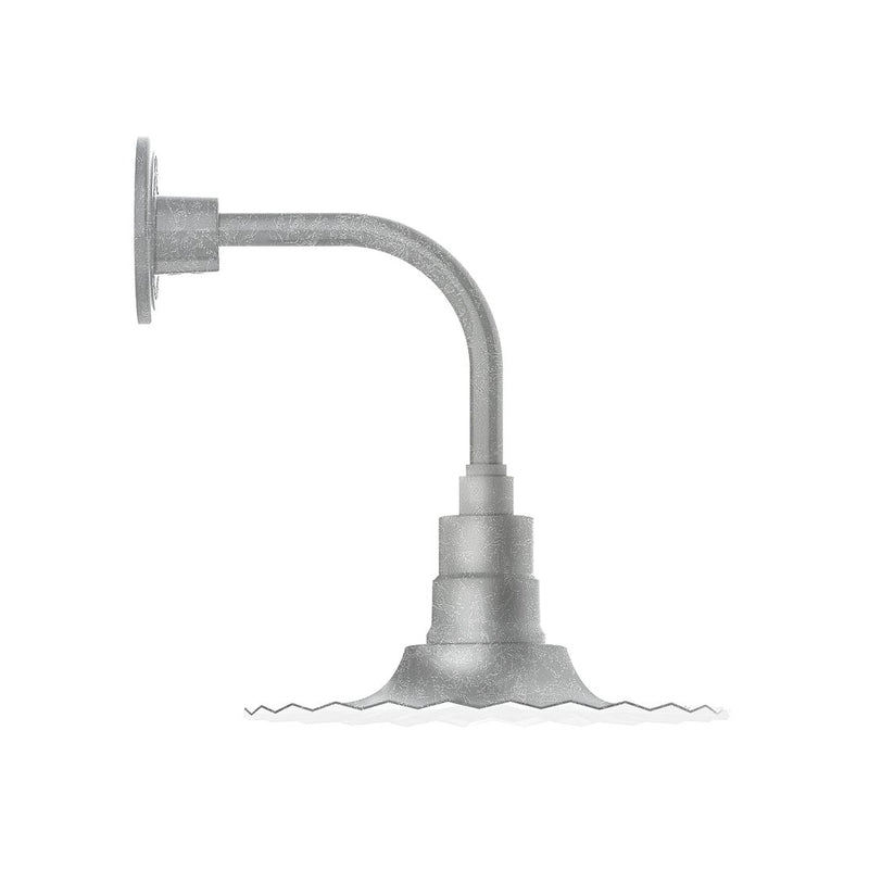 Curved arm wall light with painted galvanized metal and round wall-mount plate