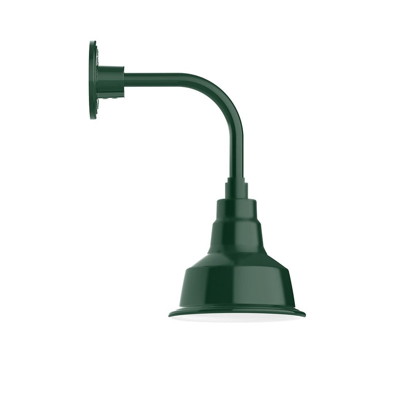 Forest green curved-arm wall light with bell shade