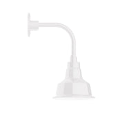 White curved arm LED wall light with bell shade and wall mount