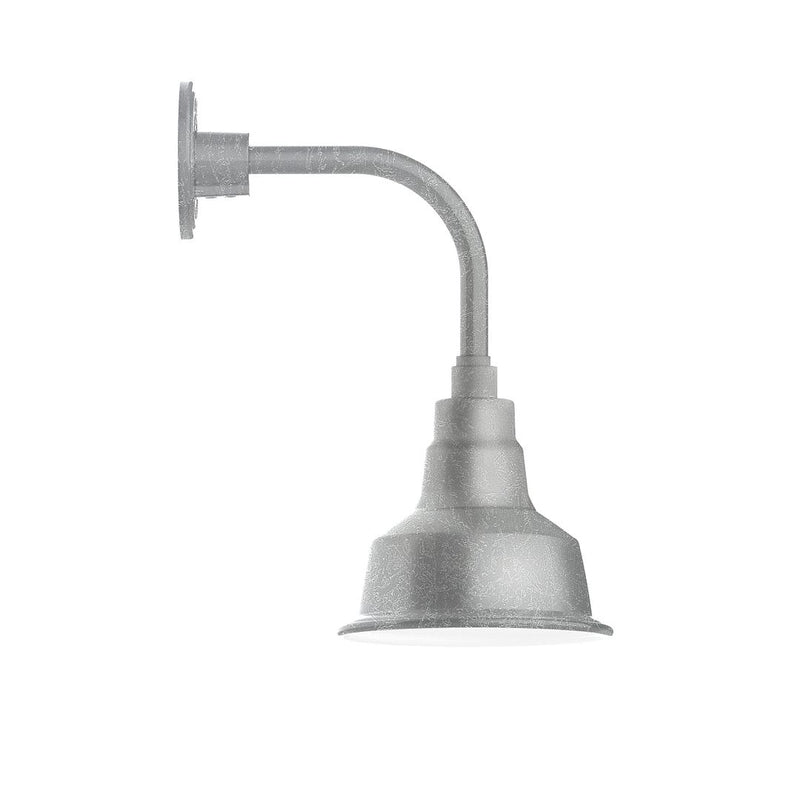 Painted galvanized curved-arm wall light with bell shade, gray metal finish