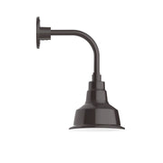 Curved-arm wall light with bronze finish and bell-shaped metal shade
