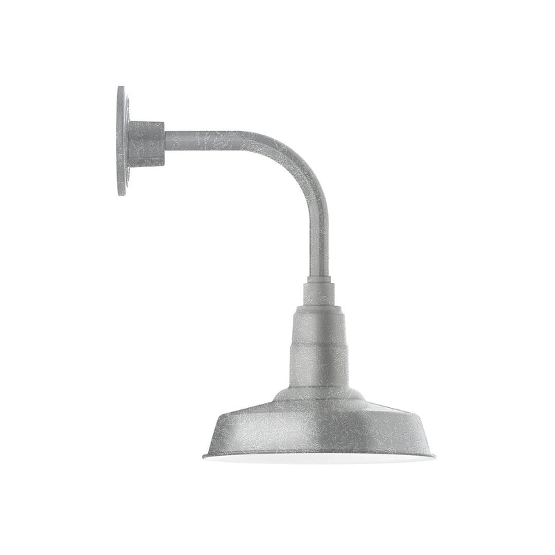 Painted galvanized wall sconce with curved arm and tapered LED shade