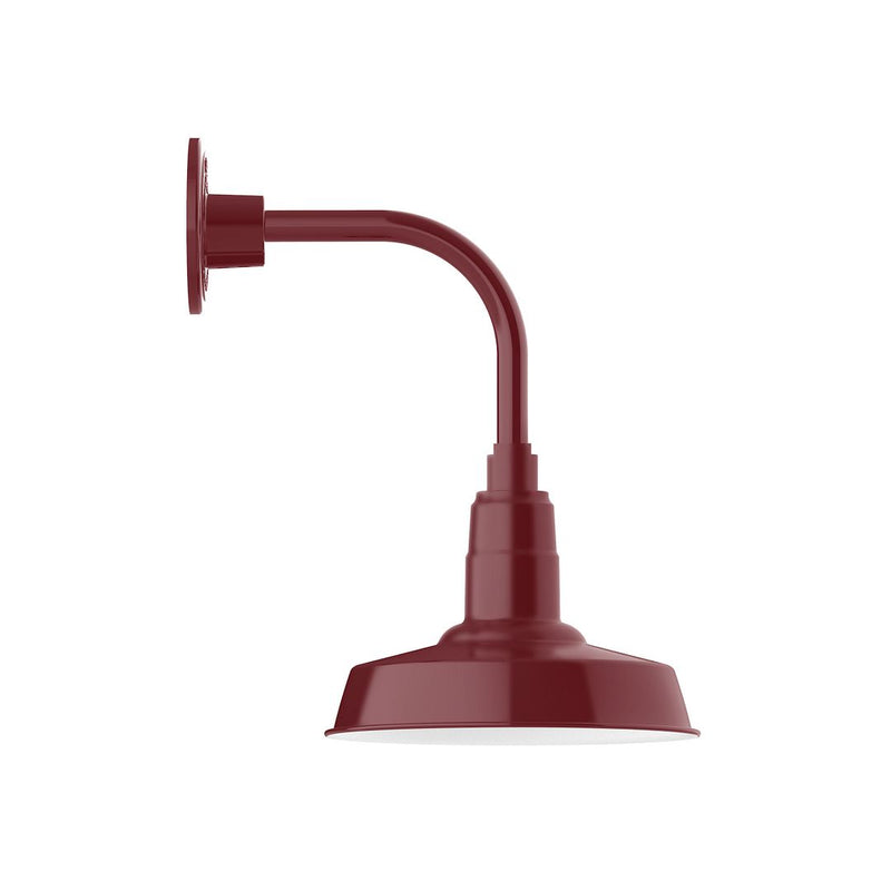 Barn Red curved arm wall light with dome shade and round backplate