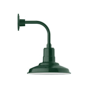 Forest green curved arm wall light with round backplate and dome shade