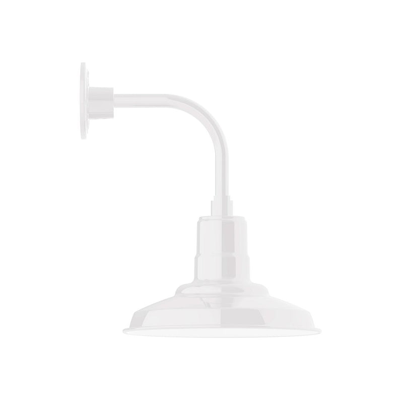 White curved-arm wall light with dome shade and backplate