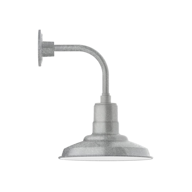 Painted galvanized wall light with curved arm and bell LED shade, gray finish