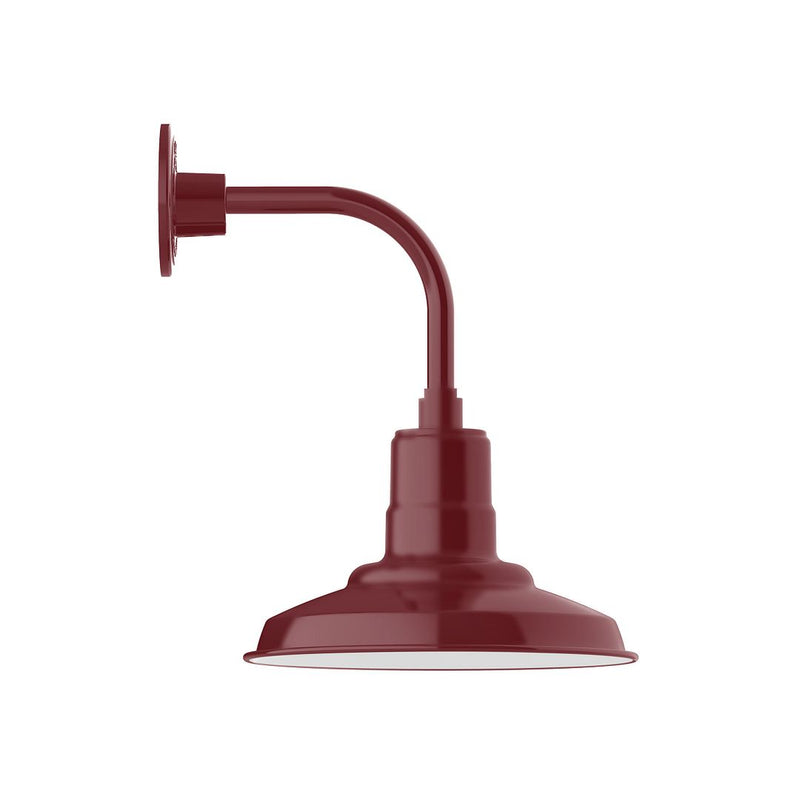 Barn red curved arm wall light with bell shade and mounting backplate
