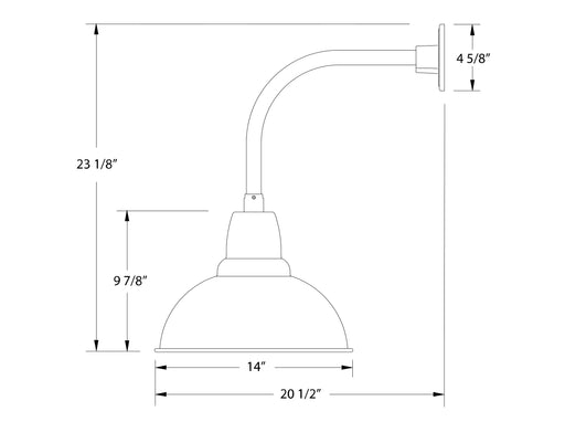 Bronze matte curved-arm wall light with 14 in dome shade