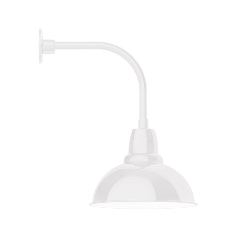 White curved arm LED wall light with dome shade and wall mount