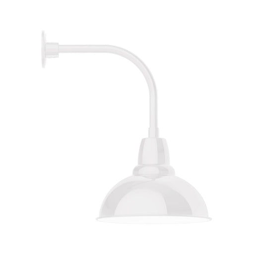 White curved arm LED wall light with dome shade and wall mount