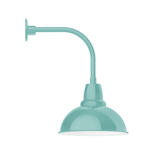 Sea green curved arm wall light with dome shade and wall mount bracket