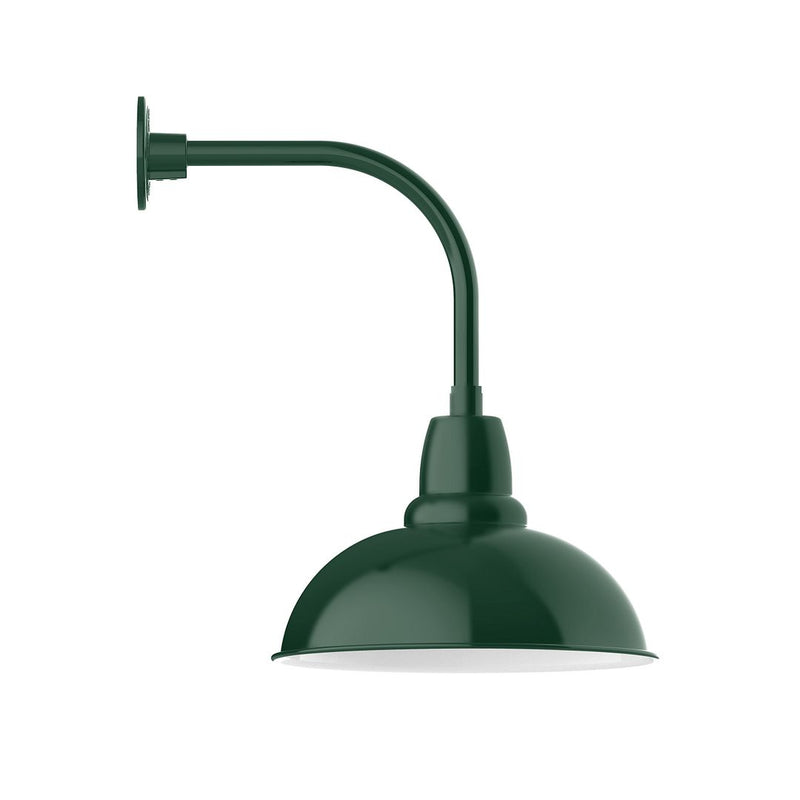 Forest green curved-arm wall light with dome shade
