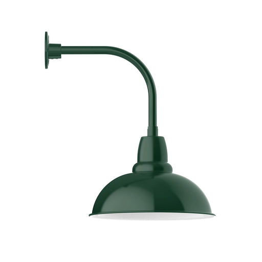 Forest green curved-arm wall light with dome shade