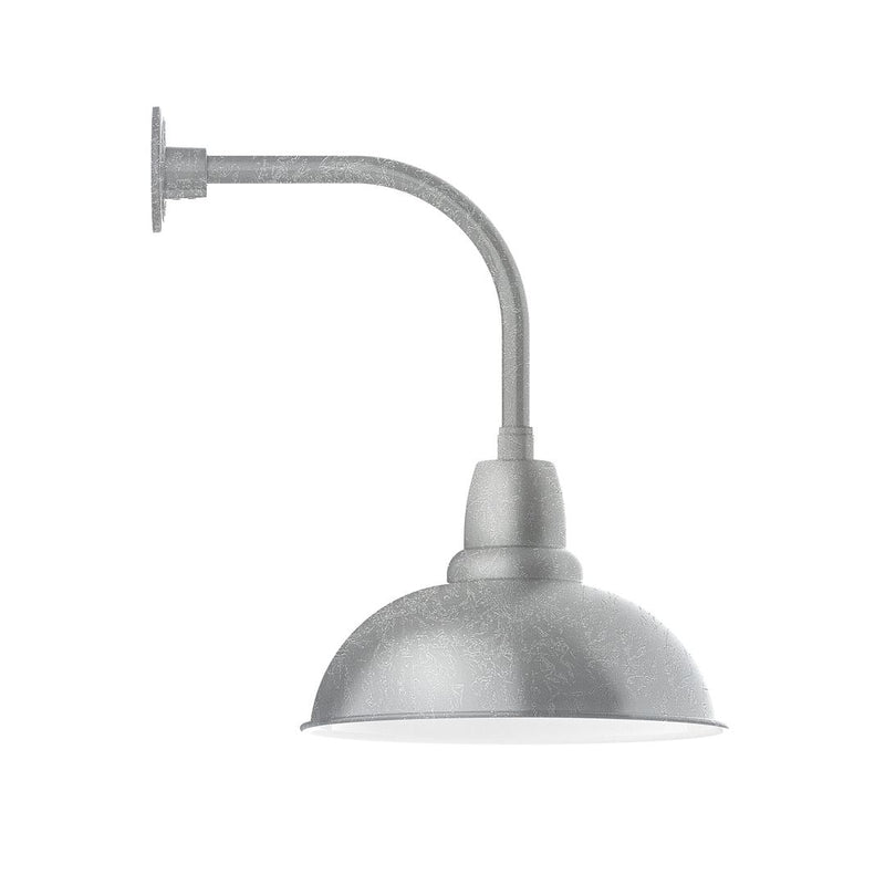 Painted galvanized curved-arm wall light with dome shade and mounting plate