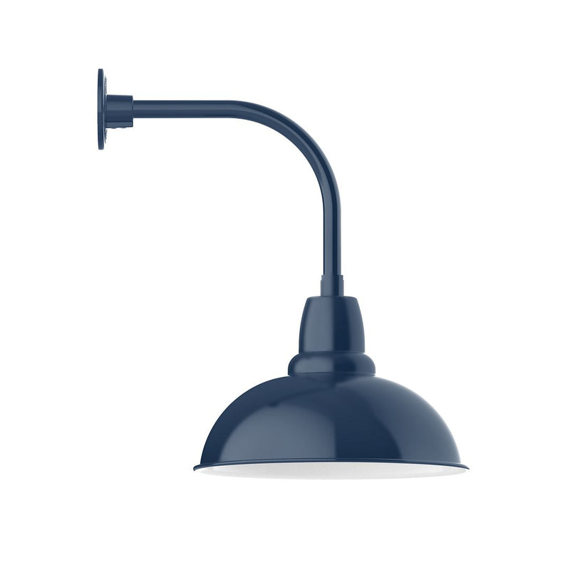 Navy curved-arm wall light with dome shade and mounting backplate