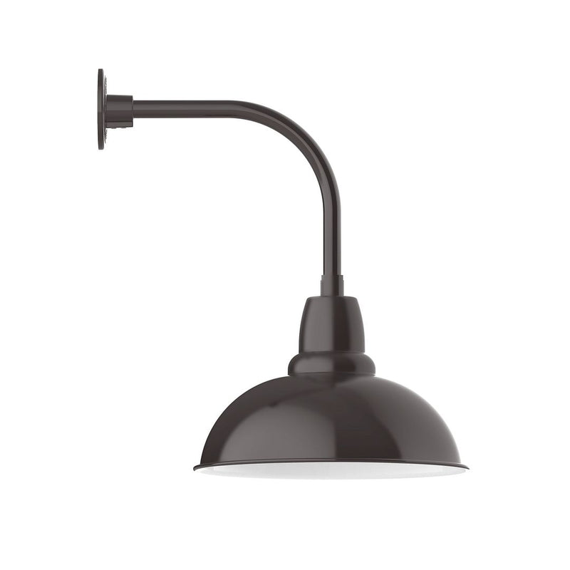 Architectural bronze LED wall light with curved arm and domed metal shade
