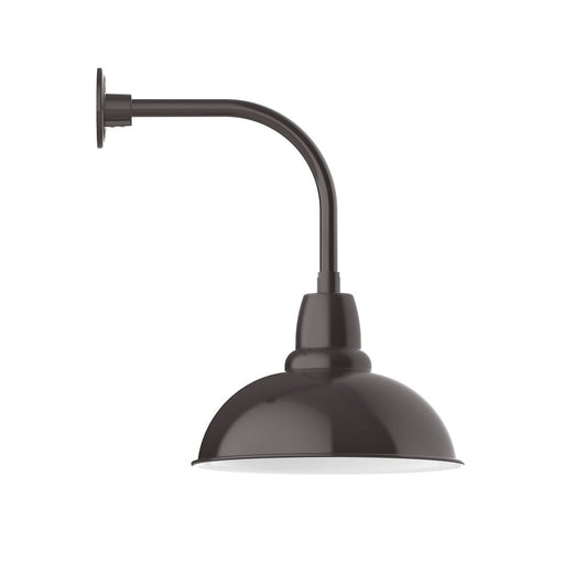 Architectural bronze LED wall light with curved arm and domed metal shade