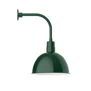 Forest green curved arm wall light with deep bowl shade and wall mount.