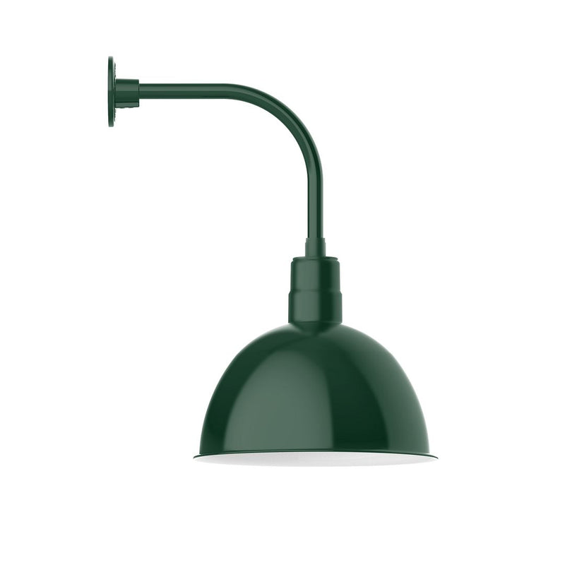 Forest green curved arm wall light with dome LED shade and mounting bracket
